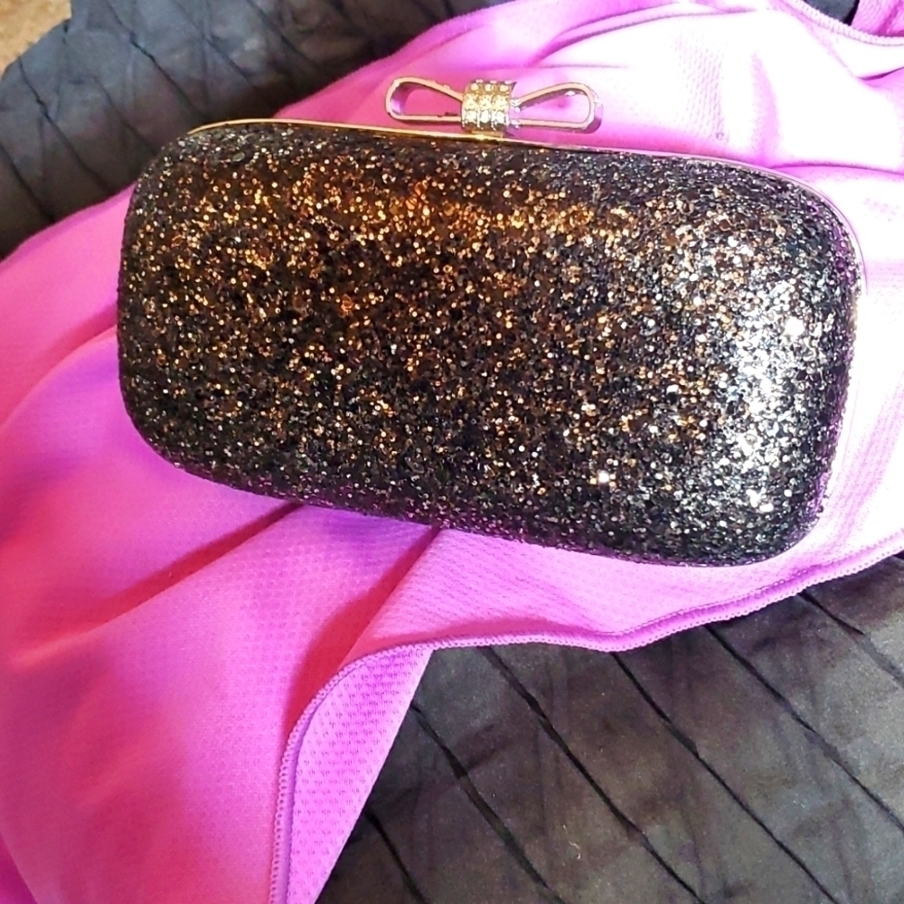 Vintage Black Silver Sequin Evening Bag with Chain